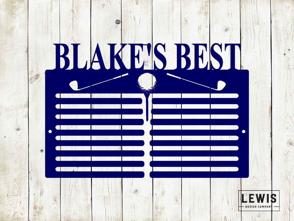 Golf Scorecard Display With Clubs Custom Name Metal Sign